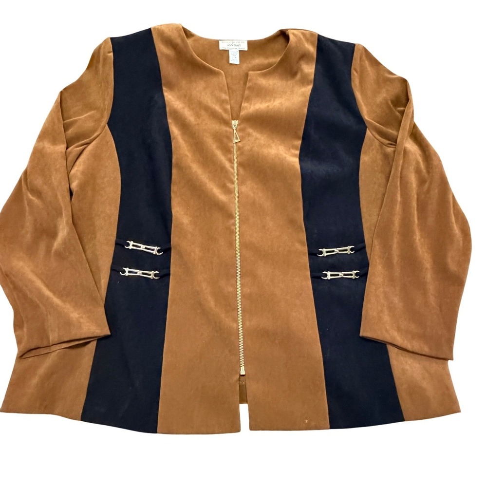 Lord & Taylor Colorblock Faux Suede Jacket‎ Zip Front Horsebit Detail 22W